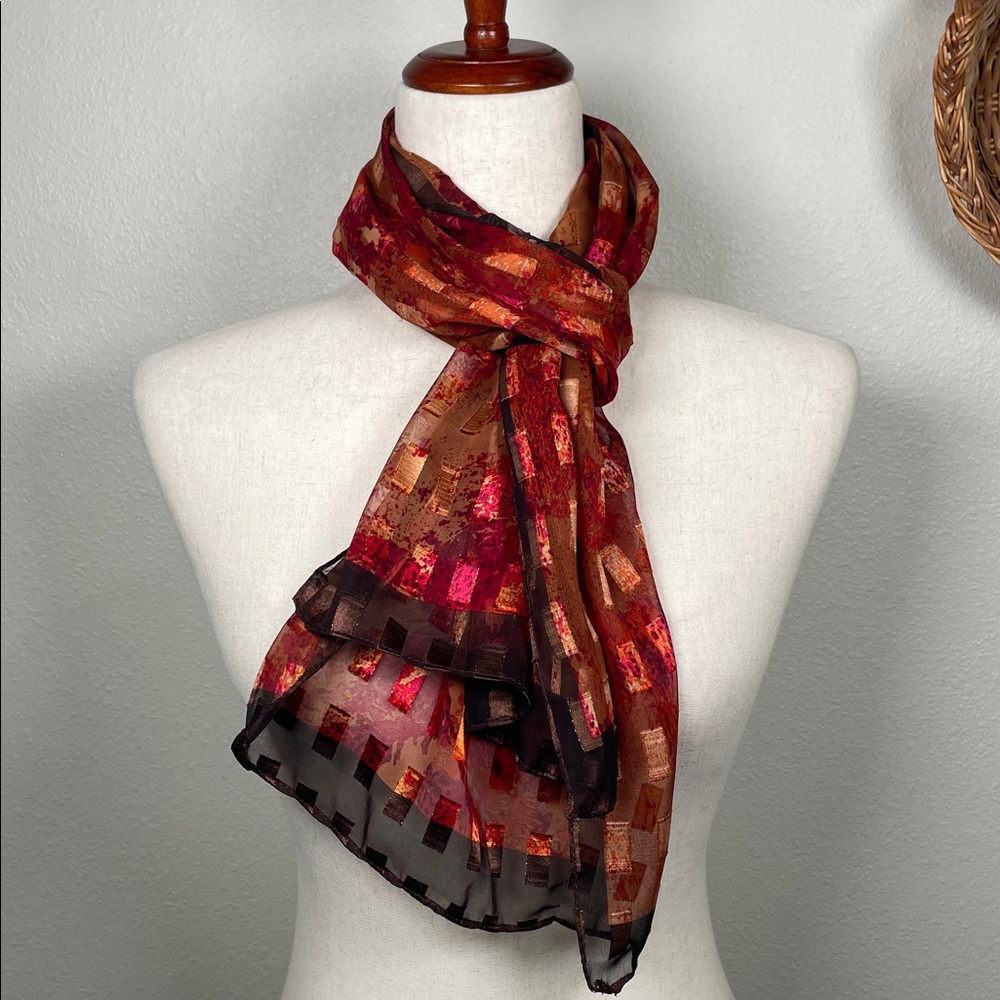Vintage Silk Scarf Rectangular Checkered Pattern … - image 3